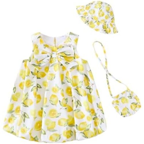 SODLON Baby Girl Dress Summer Clothes Bow Bubble Dresses Infant 3-Piece Outfits Toddler Girls Linen Sleeveless Sundress 3M-3T