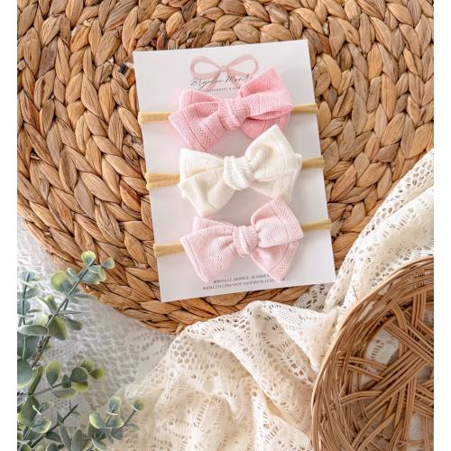 Three pack dainty baby bow headbands, nylon headbands, pink baby bows, newborn bows