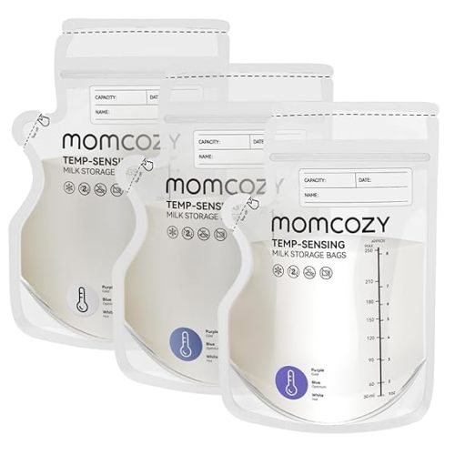 Momcozy Breastmilk Storage Bag, 8Oz, Temp-Sensing Color Change, 200 Count Milk Storage Bags Breastmilk with Pour Spout, Milk Bag with Self Standing for Breastfeeding, No Leak Presterilized for Freezer