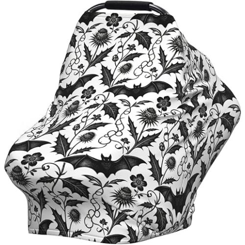 Goth Halloween Bat Gothic Baby Stuff Car Seat Cover for Baby,Mom Nursing Breastfeeding Covers,Multi-Use Car Seat Canopy Carrier Cover,Stroller Cover Newborn Shower Gift for Boys Girls
