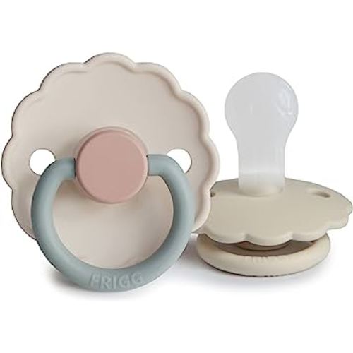 FRIGG Daisy SilkySoft Silicone Baby Pacifier | Made in Denmark | BPA-Free (Cotton Candy/Sandstone, 0-6 Months)
