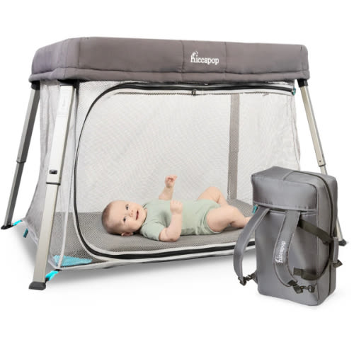 Hiccapop TravelPod Portable Crib for Baby, Lightweight, Foldable Travel Crib for Baby and Toddlers with Zippered Door, Waterproof Base & Carry Bag