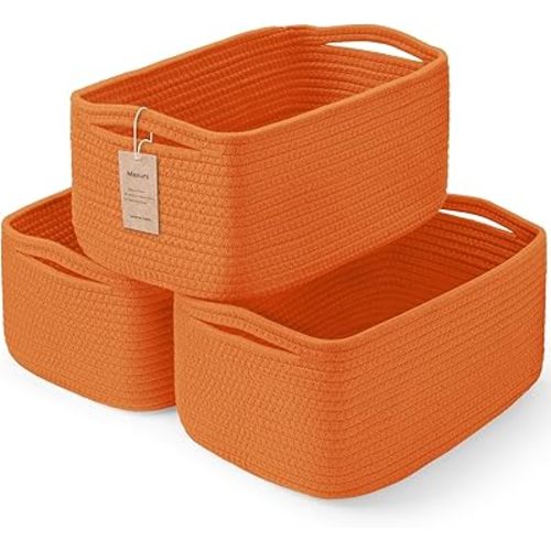 3 Pack Small Storage Baskets for Organizing, 11.8×7.8×5.1", Orange