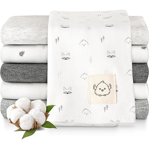 Organic Burp Cloths Baby Boy, Girl - 6-Pack Large 100% Cotton Burping Cloths for Babies, Spit Up Rags, Super Absorbent, Ultra Soft Newborn Rag, Gender Neutral, Machine Washable, Durable (Neutrals)