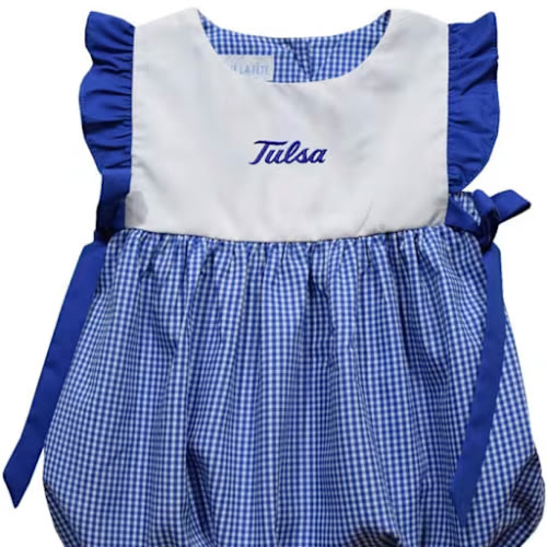 Tulsa Golden Hurricane Gingham Bubble Short Sleeve Dress - 78901144