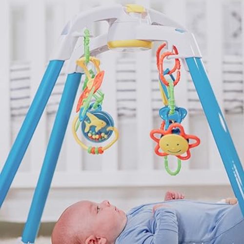Baby Play Gym - Interactive Infant Play Gym, Safely Fit in Crib - With Cause and Effect Hanging Toys that Stimulate Brain & Muscle Development - Developmental Toy