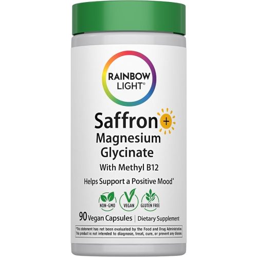 Rainbow Light Saffron Extract + Magnesium Glycinate Supplement | 90 Capsules | with Methyl B12 | Helps Support a Positive Mood | Vegan, Non-GMO and Gluten Free