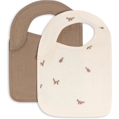 Colored Organics - 2-Pack 100% Organic Cotton Absorbent Baby Bibs - Fox