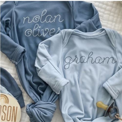 Personalized Stitched Newborn Baby Knot Gown | Ocean Blues