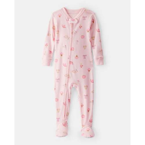 Baby Girl Paint Floral 100% Cotton Long-Sleeve 2-Way Zip 1-Piece Pajamas - Pink - Carter's | Carter's