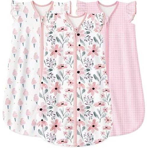 Yoofoss Baby Sleep Sack 6-12 Months Baby Wearable Blanket 100% Organic Cotton 2-Way Zipper TOG 0.5 Toddler Sleeping Sack 3 Pack, Lightweight Sleep Sacks for Babies(Medium)