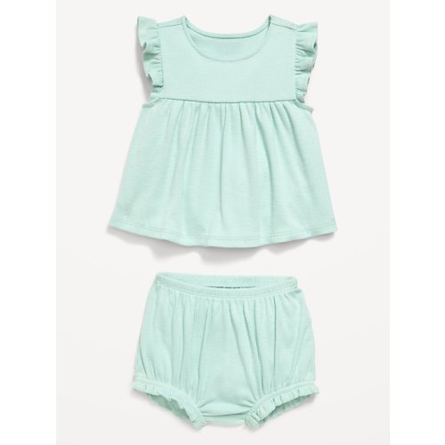 Ribbed Flutter-Sleeve Top and Shorts Set for Baby