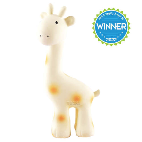 Tikiri Toys Giraffe Organic Natural Rubber Rattle, Teether & Bath Toy
