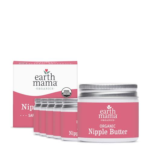 Earth Mama Organic Nipple Butter™ | Nipple Cream Safe for Breastfeeding | Postpartum Essentials for Nursing | Non Lanolin Nipple Cream, 2 fl oz (6-Pk)