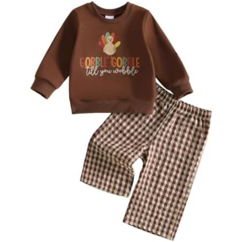 Socutebabe Baby Boy Thanksgiving Outfit Long Sleeve Sweatshirt Pants Set