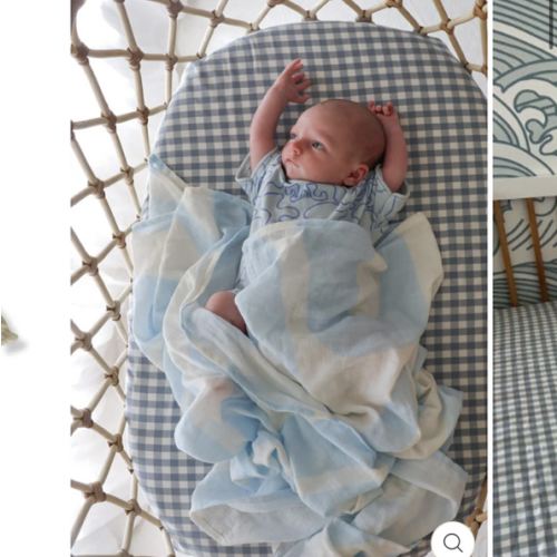 Slate Gingham Organic Bassinet Fitted Sheet