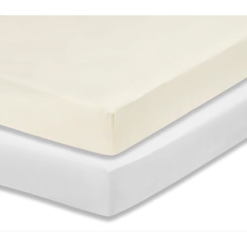 Everyday Kids 2-Pack Fitted Crib Sheets, 100% Soft Breathable Microfiber Baby Sheet, Fits Standard Size Crib Mattress 28in x 52in, White Nursery Sheet and Beige Nursery Sheet