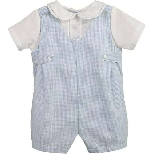 Baby Boys' Side Tab Pintuck Gingham Romper, Blue, 9 Month