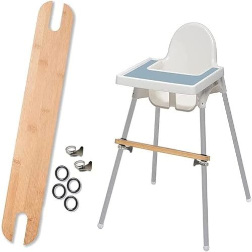 High Chair Footrest, Non-Slip Adjustable Natural Bamboo Wooden Foot Rest for Baby High Chair Footrest with 4 Rubber Rings, Compatible with Antilope IKEA Highchair Accessories