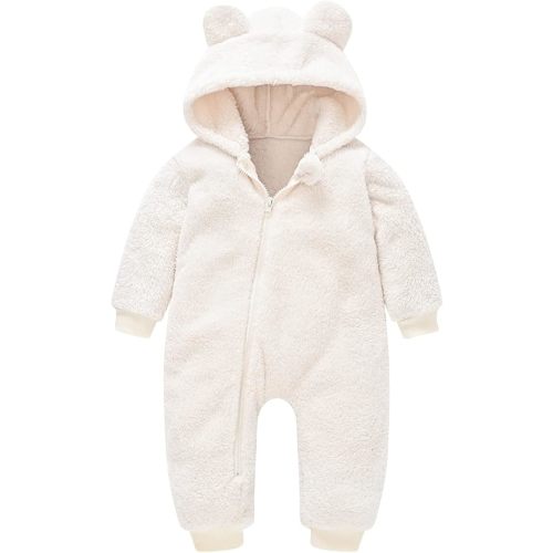 Baby Fleece Jumpsuits Infant Bear Ear Snowsuit Newborn Hooded Romper Warm Coat