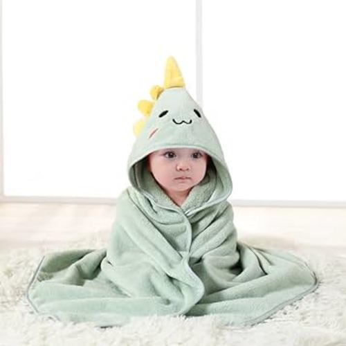 Hooded Baby Towel - Premium Soft Bath Towel for Baby, Newborn,Infant - Ultra Absorbent,Natural Baby Stuff Towel, Soft Coral Velvet Coral Fleece Bath Towel for Boys and Girls (Happy Dinosaur)