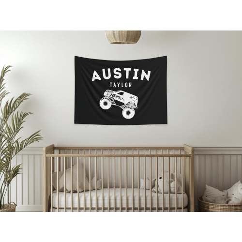 Monster Truck Name Banner Boy Name Sign Monster Truck Room Decor Name Sign Boys Room Name Banner Custom Decor Flag Boy Name Gift Idea
