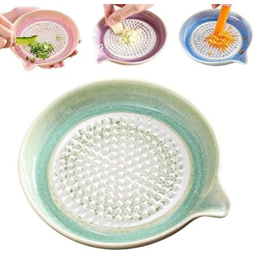 Premium Ceramic Garlic Grater Plate,Exquisitely Handcrafted Ginger Grater Plate,Modern Design Multipurpose Grinder Plates Burnishing Machine for Fruits Vegetables Ginger Garlic Onion (Green)