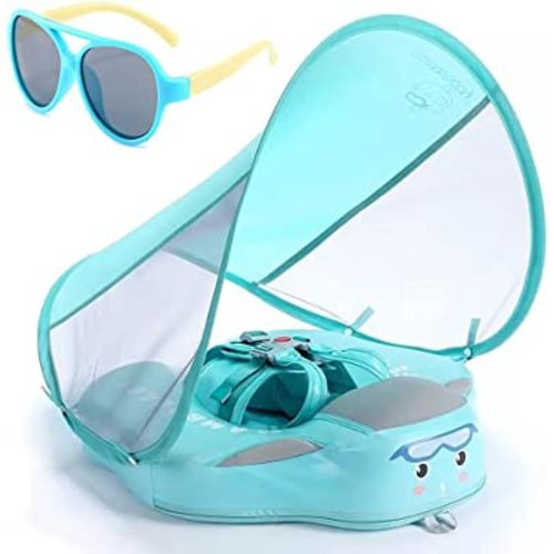 Baby Floats for Pool with Canopy Removable Sun Protection Canopy Mambobaby Float Non Inflatable Upgrade Add Tail Avoid Flip Waterproof Skin-Friendly Infant Swim Float 3-24 Months