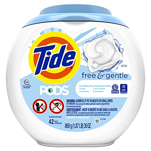 Tide Pods Liquid Detergent Pacs, Free & Gentle, 42 Count (Pack of 4) (Packaging May Vary)