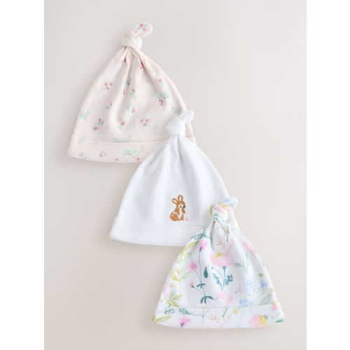 Pink Tie Top Baby Beanie 3 Pack (0-12mths)