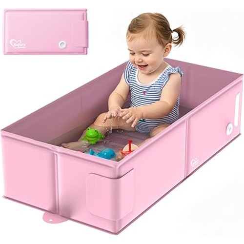 Bella’s Friends Baby Collapsible Bathtub, Travel Bath Tub for Baby, Foldable and Portable, Easy Storage, Reinforced Structure, Lightweight, Travel Essentials for 6M-3Y Infant Toddler, Pink