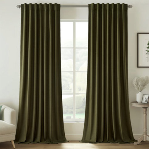 Dennan 100% Blackout Thermal Insulated Linen Drapes with Back Tab & Hooks | Wayfair