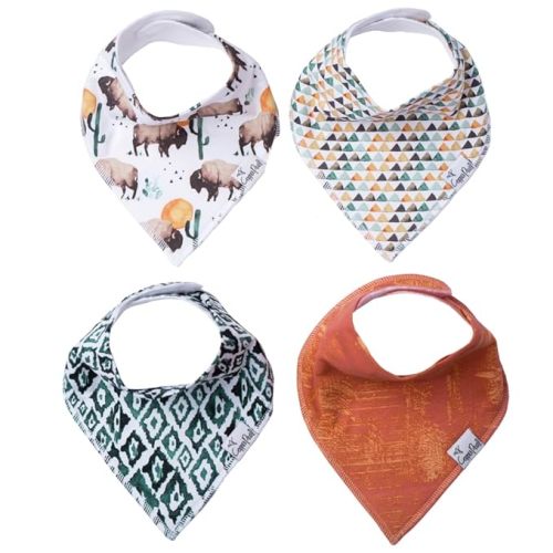 Copper Pearl 4 Pack Soft Cotton Baby Bibs for Drooling and Teething, Absorbent Drool Bibs for Baby Girl and Boy, Adjustable to Fit Newborns to Toddlers, Tons of Styles (Bison)