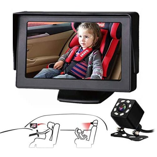 Baby Car Mirror SAMFIWI Car Seat Mirror Camera and Monitor with Infrared Night Vision Best Baby Monitor and Camera for Baby Car Seat Rear Facing
