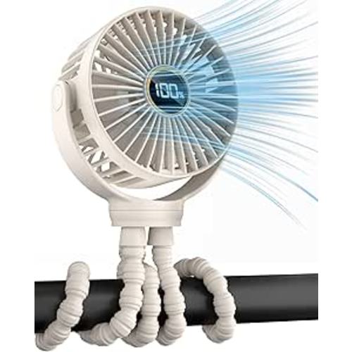 Stroller Fan, Portable Fan, Battery Powered Baby Clip On Fans, 3 Speeds Personal Cooling Fan with Rotatable Handheld for Car Seat Crib Bike Treadmill, Beige-white