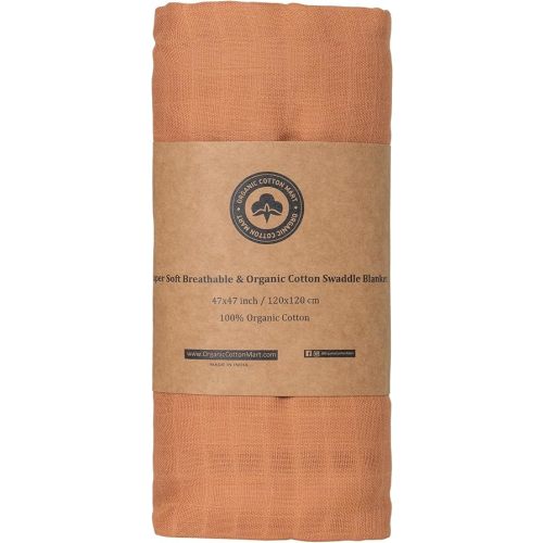 Organic Cotton Orange Swaddle Blanket - 100% Cotton, Muslin Weave, Extremely Soft, Breathable, All-Natural, 47"x47", Versatile Use Swaddle Blanket - Gauze Swaddling Blanket for Newborns (Orange)
