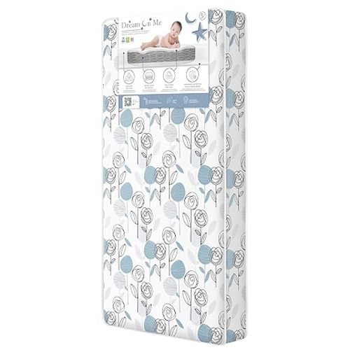Dream On Me Nap Nest Crib and Toddler Mattress, Dual-Sided - Infants & Toddlers, Waterproof 5” Mattress with 88 Interwoven Coils, 75% Recycled Fiber, GREENGUARD Gold & BSA Certified – Blue Cloud