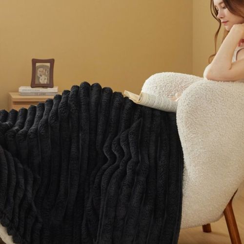 Bedsure Black Throw Fleece Blanket for Couch, Super Soft Cute Small Fleece Throws for Girls, 50x60 inches, Wider Striped Design