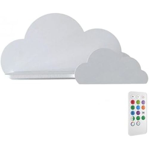 BugyBagy Cloud Wall Shelf – Decorative Wooden Floating Shelf for Nursery, Kids Room – Multiple Colors & Light Options (White Cloud Shelf – Remote Light)