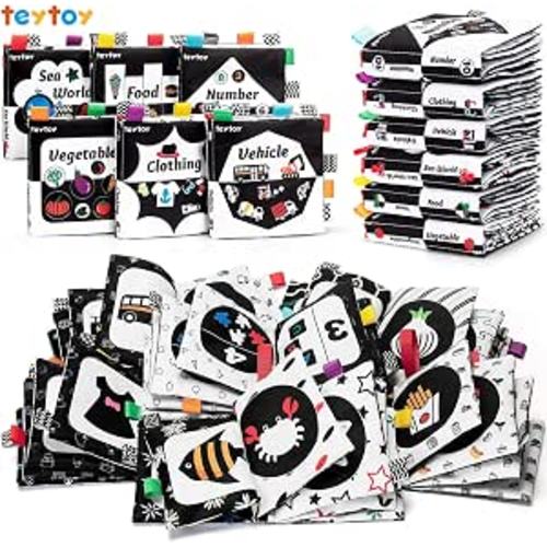6 Pcs Baby Soft Book Set,Cloth Book,Crinkle Books,Bath Book 0-12 Months | Black and White High Contrast Baby Book 0 3 6 9 12 Months Newborn Infants Babies Boys Girls Early Educational Learning Toys