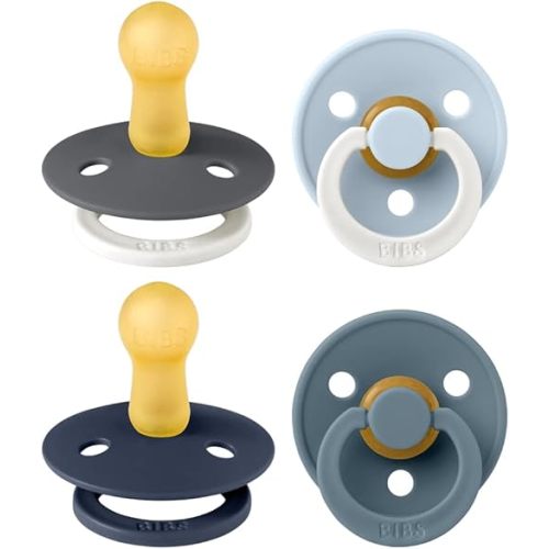 BIBS Colour Soother 4-Pack | BPA Free Dummy Pacifier | Round Nipple | Natural Rubber Latex | Made in Denmark | Size 6-18 Months | Petrol Glow Mix