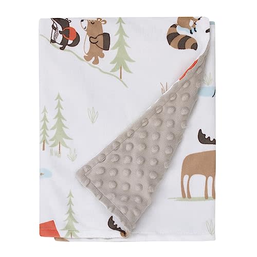 Little Love by NoJo Camping White, Gray, and Orange Moose, Tents, and Fishing Super Soft Baby Blanket