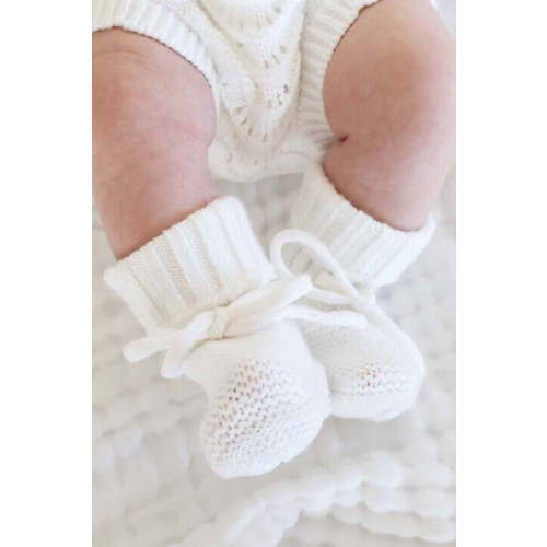 Knit Newborn Bow Booties | Light Ivory