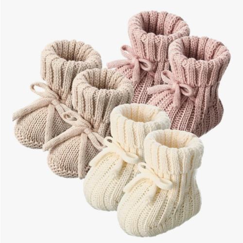 3 Pairs Knitted Baby Booties 0-6 Months Newborn Baby Shoes First Walkers Cozy Shoes for Infant Girl Boy