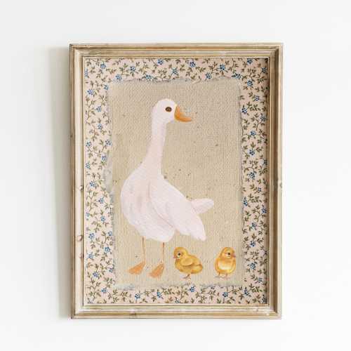 Vintage Mother Duck Print, Digital Downloadable Wall Art, Nursery Art, Abstract Vintage Painting, Cottagecore Decor, Printable Wall Art