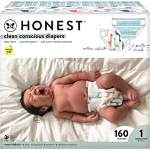 Amazon.com: The Honest Company Clean Conscious Diapers | Plant-Based, Sustainable | Dots & Dashes + Multi-Colored Giraffes | Super Club Box, Size 1 (8-14 lbs), 160 Count : Baby