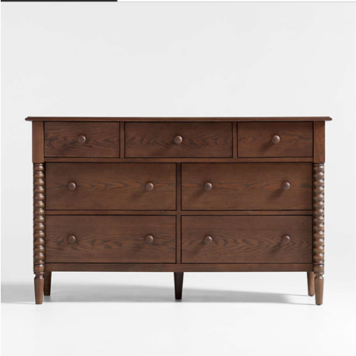 Jenny Lind Deep Brown Wood Wide 7-Drawer Kids Dresser