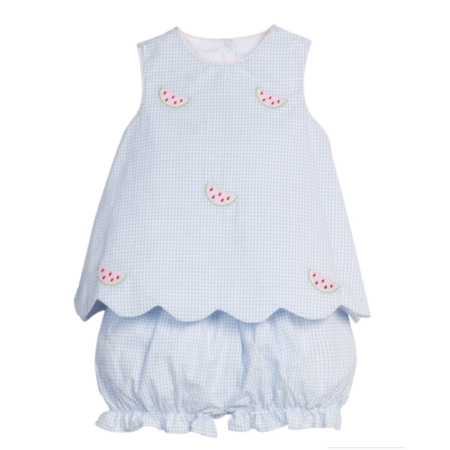 Embroidered Bow Back Bloomer Set - Watermelon