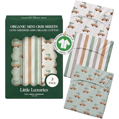 100% Organic Cotton Mini Crib Sheets, 27" x 39", Croc Race, 3-Pack