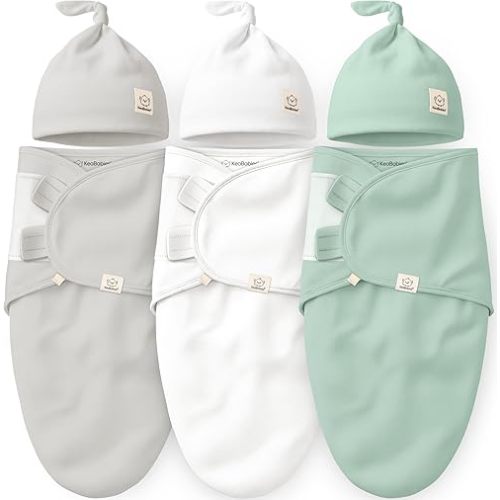 KeaBabies 3-Pack Organic Swaddles for Newborns Girls, Boys with Hats - Soft Cotton Baby Sleep Sacks 0-3 Months, Breathable Baby Hats and Swaddles 0-3 Months, Newborn Essentials Must Haves (Sage)